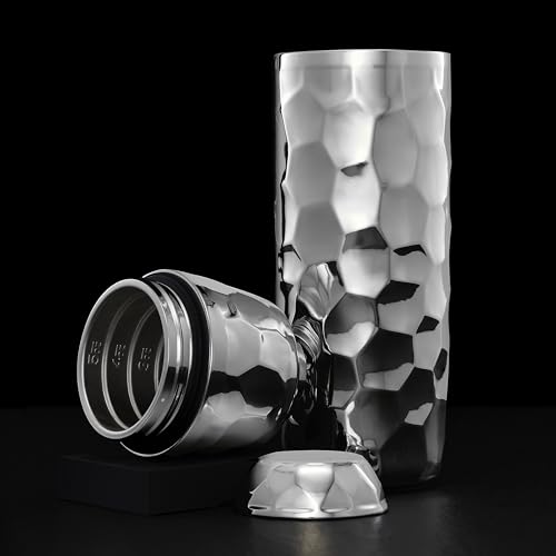 HexClad 25 oz Cocktail Shaker, Vacuum Insulated Bar Shaker with Built-In Jigger & Strainer, Leak-Proof, PVD Finish (Chrome)