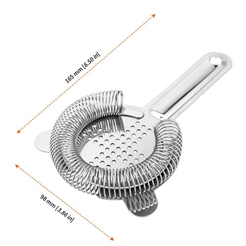 HOZEON 4 Pack 6.5 Inches Cocktail Strainer, Stainless Steel Bar Strainer Tool, 2 Prong Bartender Strainer for Bar Restaurant Home, Silver