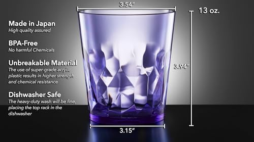 SCANDINOVIA - 13oz Unbreakable Premium Drinking Glasses Set of 6 - Made in Japan - Super Grade Acrylic Plastic - Perfect for Gifts - Dishwasher Safe - Cups Reusable Drinkware Tumblers Kids