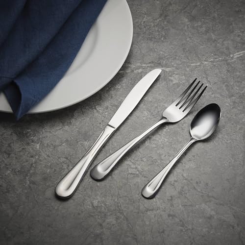 Oneida Silverware Set For 8, Satin Sand Dune 45-Piece Everyday Flatware Set with Serving Utensils, Service For 8, 18/0 Stainless Steel Silverware, Knives Spoons and Forks (Silver, 45 Piece)