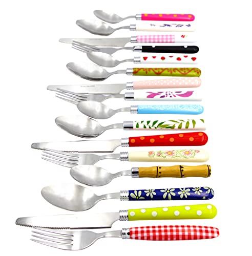 The Original Brink House Eclectic Collection Mix & Match Stainless Steel Cutlery Set with Multicolored Handles / 16 pieces with Metal Stand/Lifestyle utensils for home, apartment, dorm, outdoor