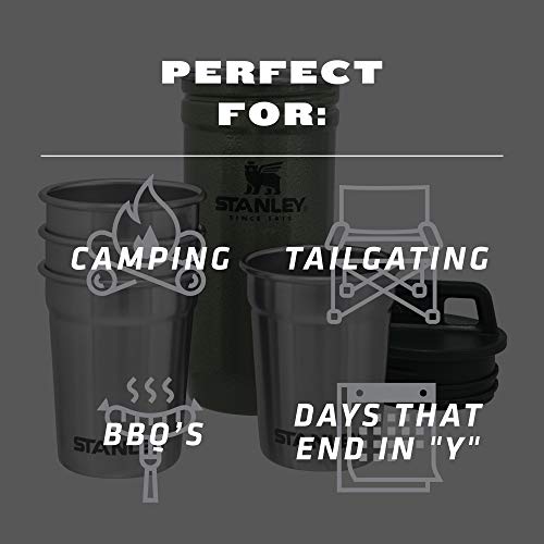 STANLEY Adventure Pre-Party Nesting Shot Glass Set | 4 Shot Glasses in Travel Carrying Case | Insulated Stainless Steel | BPA-Free | Hammertone Green