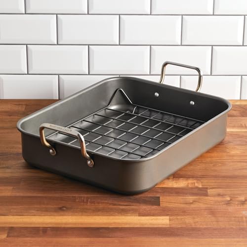 Rachael Ray Roasting Pan with Reversible Rack, Turkey Roasting Pan, Nonstick, 16.5-Inch x 13.5-Inch
