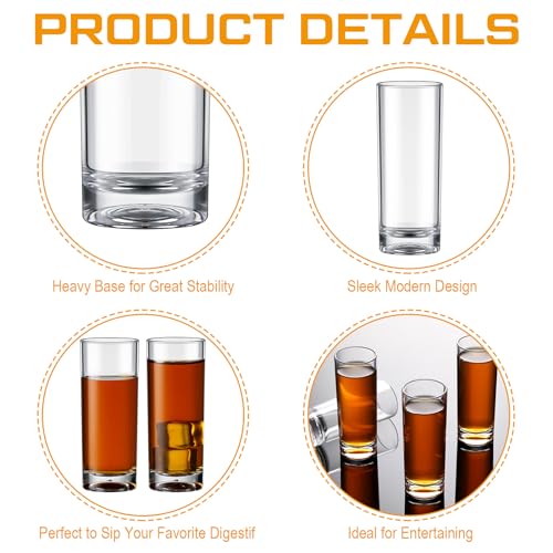 FillTouch 100 Pcs Shot Glasses Set 2.2 oz Mini Shot Cup Bulk, Clear Plastic Unbreakable Base Plastic Glass for Custom, Birthday Wedding Guest Gift (Tall)