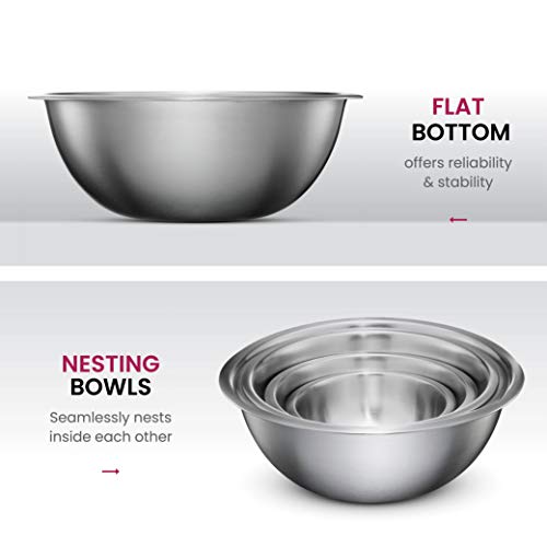 FineDine Stainless Steel Mixing Bowls Set, Dishwasher Safe, 6 Piece Metal Mixing Bowls For Kitchen, Nesting, Large, Small, Big Food Prep, Cooking, Baking