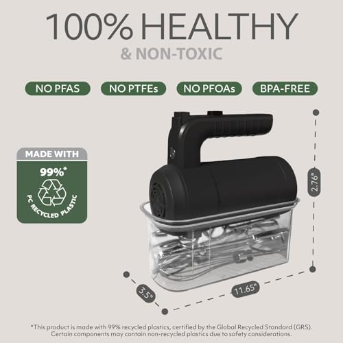 WILLOW Eco Series Electric Hand Mixer, 5 Speed Ultra Powerful Handheld Mixer with Stainless Steel Whisks, Beaters & Dough Hooks + Eject Button, 350W Kitchen Mixer with Snap-On Storage Case - BLACK
