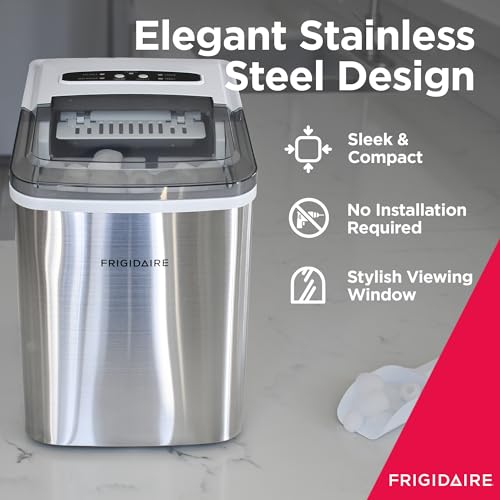 Frigidaire 26 Lbs per Day Portable Compact Maker, Ice Making Machine, Stainless, Medium