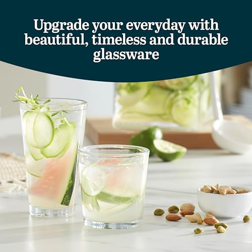 Libbey Preston Tumbler and Rocks Glass Cups Set, All Purpose Everyday Drinking Glasses Set of 16, Glassware Drinking Glasses for Birthdays, Dinners