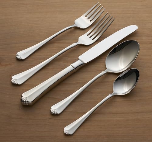 Oneida Silverware Set For 8, Juilliard 45-Piece Fine Flatware Set with Serving Utensils, Service For 8, 18/10 Stainless Steel, Mirror Finish, Dishwasher Safe,Knives Spoons & Forks Set(Silver 45 Piece)