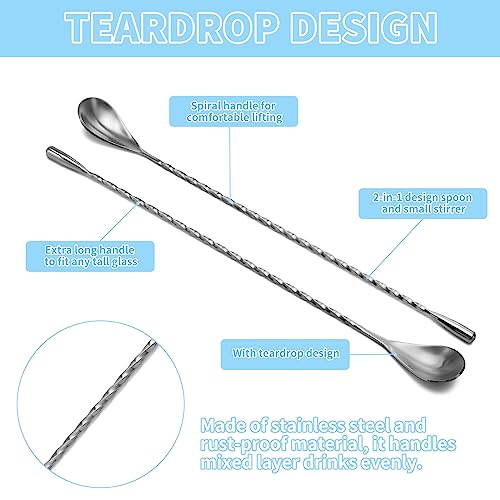 6 Pcs 12 Inch Bar Mixing Spoon Cocktail Spoon Stainless Steel Bar Long Spoon With Spiral Pattern