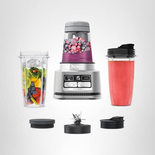 Ninja Foodi Personal Blender | Smoothie Bowl Maker with Storage Lid, Nutrient Extractor and Mixer | 1200-Peak-Watt smartTORQUE Motor | Hybrid Edge Blades, (2) 24-oz. Cups | Silver | SS101