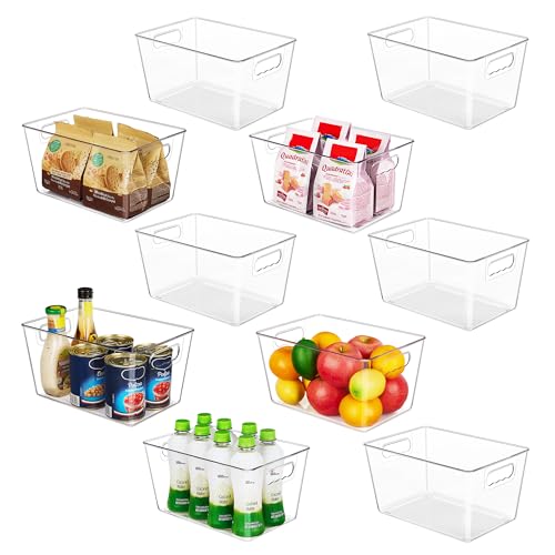 YIHONG Clear Pantry Storage Organizer Bins, 10 Pack Plastic Food Storage Bins with Handle for Kitchen,Refrigerator, Freezer,Cabinet Organization and Storage