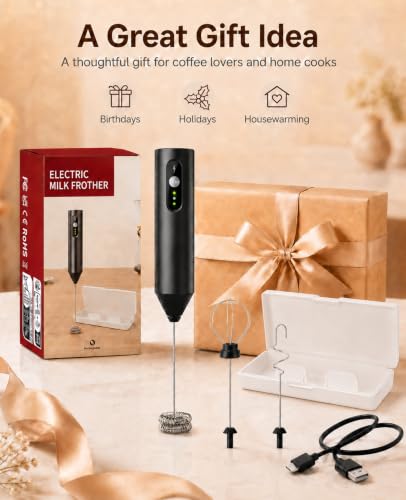 Rechargeable Electric Milk Frother Handheld, Hand Mixer Coffee Frother Wand