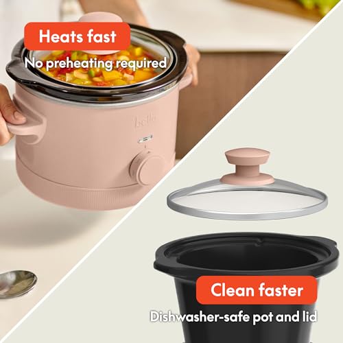 bella 1.5 Qt Slow Cooker with 3 Heat Manual Control, Ceramic Nonstick Coating, Dishwasher Safe Stoneware Pot and Tempered Glass Lid, Tangle Free Cord Wrap & Cool Touch Handles, Blossom