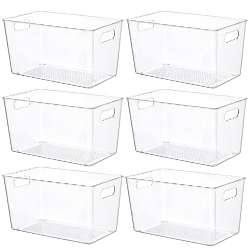 Vtopmart 6 Pack Clear Plastic Storage Bins, Pantry Organizer Containers with Handle for Refrigerator, Fridge, Cabinet, Kitchen, Countertops, Cupboard, Home Organization and Storage, XL