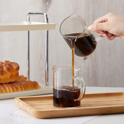 Leinuosen 2 Pcs Glass Pitcher Elegant Shaped Glass Tea Pitcher Coffee Milk Creamer Pitchers Creative Milk Frothing Pitchers Frother Cup Creamer Jug (250 ml,Simple Style)