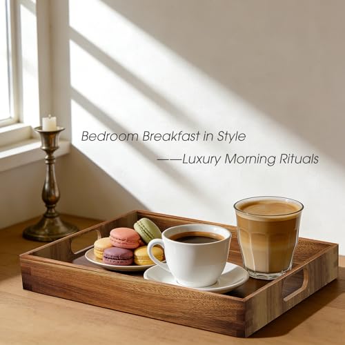 EdenDwell Acacia Serving Trays - 2 Pack, Acacia Wood Serving Platterss, Wood Serving Tray, Decorative Trays for Breakfast, Brunch, Dinner, Coffee Table, Party, Kitchen-M