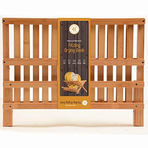 Collapsible Dish Drying Rack 2-Tier Bamboo Dish Drainer for Kitchen Counter