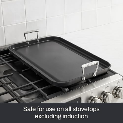 All-Clad HA1 Hard Anodized Nonstick Griddle Pan For Stovetop 13 x 20 Inch, Double Burner, Professional Cookware, Dishwasher-Friendly, Oven-Safe Up to 500°F, Black