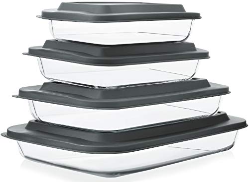 8-Piece Deep Glass Baking Dish Set with Plastic lids,Rectangular Glass Bakeware Set with Lids, Baking Pans for Lasagna