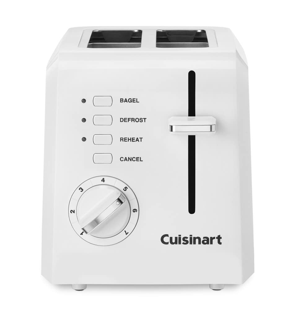 Cuisinart CPT-122 2-Slice Compact Plastic Toaster, Slots for Bagels & Bread, 7 Shade Settings, Cancel/Defrost/Reheat Functions, Removable Crumb Tray, Small Kitchen Appliance for Home & Office, White