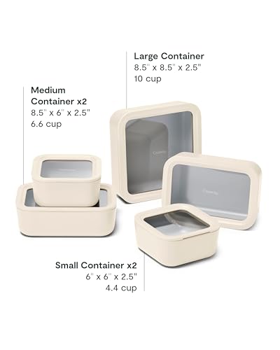 Caraway 13pc Glass Food Storage Container Set - Easy to Store, Non Toxic Lunch Box - with Glass Lids - Includes Storage Organizer - Cream