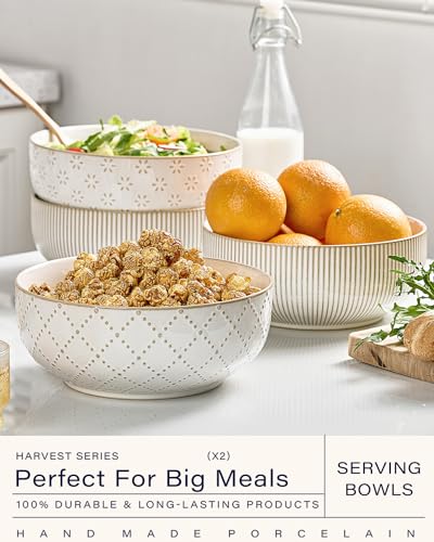 getstar Large Serving Bowls (8 inch & 60 fl oz), Ceramic Salad Bowl Set of 2, Microwave and Dishwasher Safe, Farmhouse Kitchen Decorative Bowls Set