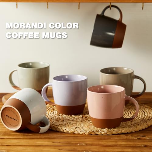Morandi Color Ceramic Coffee Mugs Set of 6 (Large),18 oz Coffee Cups with Handle, Latte Mug, Big Mug for Women, Men, Great for Tea Hot Chocolate, Microwave Safe, Modern, Unique Style for Any Kitchen