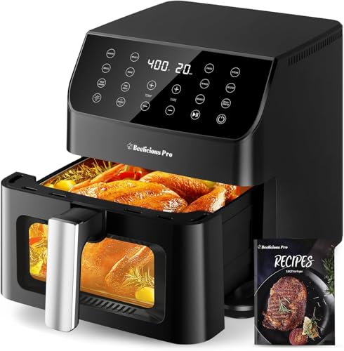 Beelicious Large AirFryer, 12-in-1 Digital Airfryer with Window, Dishwasher Safe, 5.8Qt, 40+ Recipes, Flavor-Lock