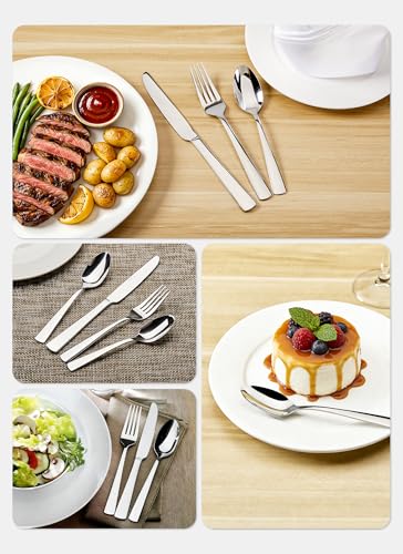 45-Piece Flatware Sets, Silverware Set for 8, Durable Stainless Steel Tableware in Ergonomic Design Size and Weight, Kitchen Utensils Set with Steak Knives, Rust-proof, Dishwasher Safe - My Kitchen Products