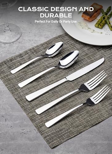 45-Piece Flatware Sets, Silverware Set for 8, Durable Stainless Steel Tableware in Ergonomic Design Size and Weight, Kitchen Utensils Set with Steak Knives, Rust-proof, Dishwasher Safe - My Kitchen Products
