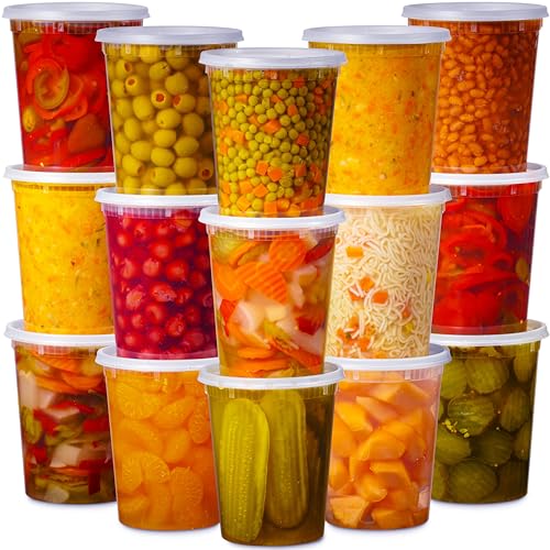 48 Pack Plastic Deli Containers with Lids (16, 32 oz 24 Each) - Food Storage Containers with Lids - Clear Disposable Meal Prep Containers, BPA Free, Stackable, Leakproof, Microwave and Freezer Safe - My Kitchen Products