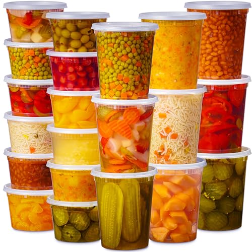 48 Pack Plastic Deli Containers with Lids (16, 32 oz 24 Each) - Food Storage Containers with Lids - Clear Disposable Meal Prep Containers, BPA Free, Stackable, Leakproof, Microwave and Freezer Safe - My Kitchen Products