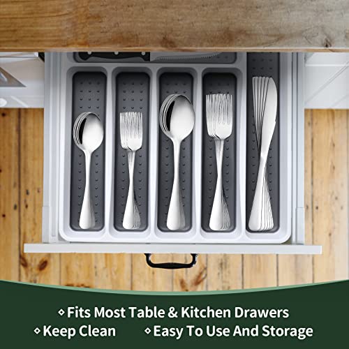 49-Piece Silverware Set with Organizer, CEKEE Stainless Steel Flatware Cutlery Set Service for 8, Mirror Polished Kitchen Utensils Set with Steak Knives Included Spoons and Forks Set & Tray - My Kitchen Products