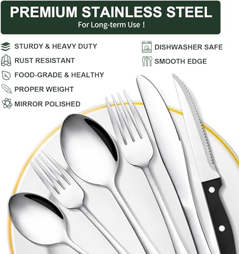 49-Piece Silverware Set with Organizer, CEKEE Stainless Steel Flatware Cutlery Set Service for 8, Mirror Polished Kitchen Utensils Set with Steak Knives Included Spoons and Forks Set & Tray - My Kitchen Products