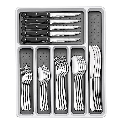 49-Piece Silverware Set with Organizer, Heavy Duty Stainless Steel Flatware Set for 8, Cutlery Utensil Sets with Steak Knives, Rust-proof, Mirror Polished, Dishwasher Safe, Heavy Duty - My Kitchen Products