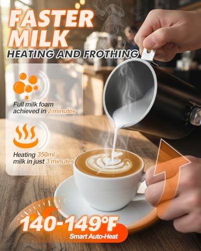 5-in-1 Electric Milk Frother and Steamer, Automatic Milk Foamer Hot Chocolate Maker with Wood Grain Handle, 11.8oz Milk Warmer and Heater for Latte, Cappuccino, Hot Cocoa Maker, Frother for Coffee - My Kitchen Products