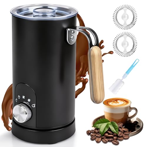 5-in-1 Electric Milk Frother and Steamer, Automatic Milk Foamer Hot Chocolate Maker with Wood Grain Handle, 11.8oz Milk Warmer and Heater for Latte, Cappuccino, Hot Cocoa Maker, Frother for Coffee - My Kitchen Products