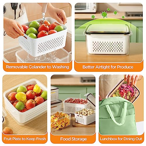 5-Pack Fruit Storage Containers for Fridge with Removable Colanders, 4 in 1 Produce Storage Containers with Lids, Leakproof Fridge Organizer Bins for Salad Berry Lettuce Vegetables Meat Keeper Fresh - My Kitchen Products