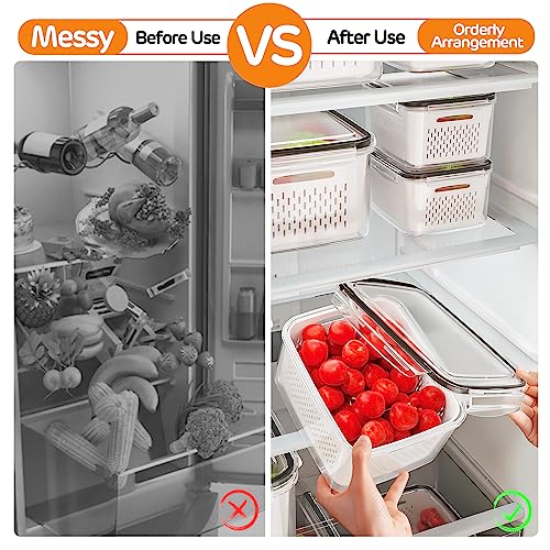 5-Pack Fruit Storage Containers for Fridge with Removable Colanders, 4 in 1 Produce Storage Containers with Lids, Leakproof Fridge Organizer Bins for Salad Berry Lettuce Vegetables Meat Keeper Fresh - My Kitchen Products