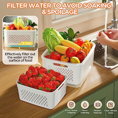 5-Pack Fruit Storage Containers for Fridge with Removable Colanders, 4 in 1 Produce Storage Containers with Lids, Leakproof Fridge Organizer Bins for Salad Berry Lettuce Vegetables Meat Keeper Fresh - My Kitchen Products