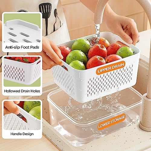 5-Pack Fruit Storage Containers for Fridge with Removable Colanders, 4 in 1 Produce Storage Containers with Lids, Leakproof Fridge Organizer Bins for Salad Berry Lettuce Vegetables Meat Keeper Fresh - My Kitchen Products