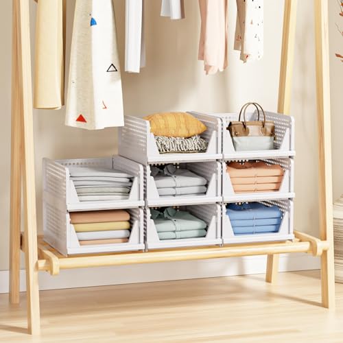 5 Pack Stackable Closet Storage Basket - Stackable Storage Bins, Multifunctional & Foldable Closet Organizer Waterproof, Wardrobe Cupboard Space-Saving Hat Storage Drawer Organizer, White - My Kitchen Products
