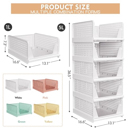 5 Pack Stackable Closet Storage Basket - Stackable Storage Bins, Multifunctional & Foldable Closet Organizer Waterproof, Wardrobe Cupboard Space-Saving Hat Storage Drawer Organizer, White - My Kitchen Products