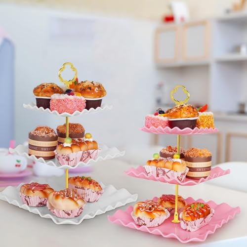 5 Pcs Dessert Table Display Set - 2 Pcs 3-Tier Dessert Display Stands & 3 Pcs Serving Tray - Dessert Trays Dessert Stands Treat Table Displays Set for Tea Parties,Birthdays & Baby Showers - My Kitchen Products