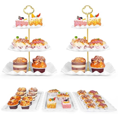 5 Pcs Dessert Table Display Set, 2 Pcs 3-Tier Dessert Display Stands & 3 Pcs Serving
