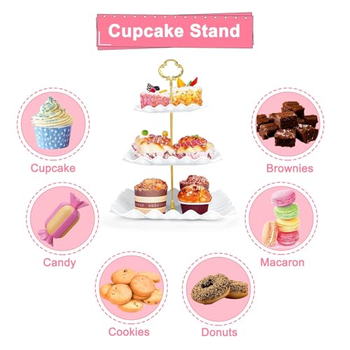 5 Pcs Dessert Table Display Set - 2 Pcs 3-Tier Dessert Display Stands & 3 Pcs Serving Tray - Dessert Trays Dessert Stands Treat Table Displays Set for Tea Parties,Birthdays & Baby Showers - My Kitchen Products