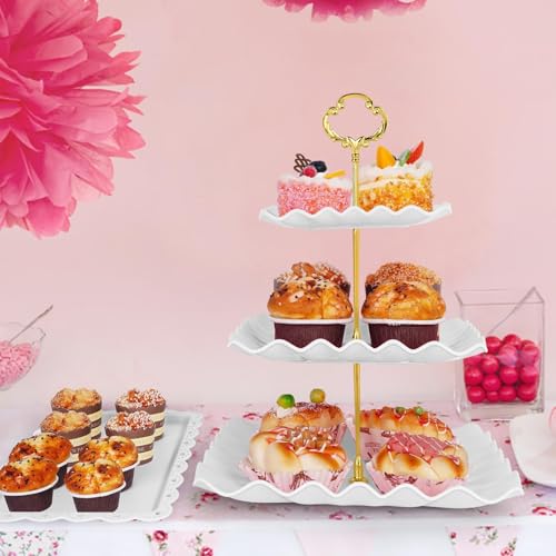 5 Pcs Dessert Table Display Set - 2 Pcs 3-Tier Dessert Display Stands & 3 Pcs Serving Tray - Dessert Trays Dessert Stands Treat Table Displays Set for Tea Parties,Birthdays & Baby Showers - My Kitchen Products