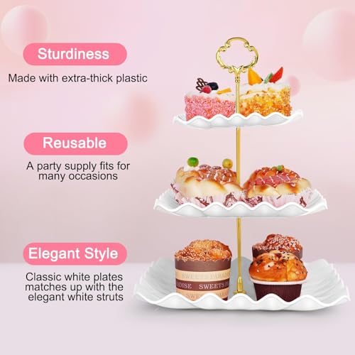 5 Pcs Dessert Table Display Set - 2 Pcs 3-Tier Dessert Display Stands & 3 Pcs Serving Tray - Dessert Trays Dessert Stands Treat Table Displays Set for Tea Parties,Birthdays & Baby Showers - My Kitchen Products