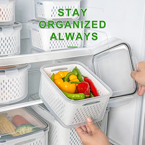 5 PCS Large Fruit Containers for Fridge - Leakproof Food Storage Containers with Removable Colander - Dishwasher & microwave safe Produce Containers Keep Fruits, Vegetables, Berry, Meat Fresh longer - My Kitchen Products